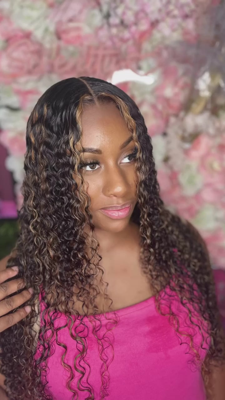 Mid-Back Curly Sew-In With Honey Money Piece Mid-Back Curly Sew-In With Honey Money Piece — Sew In Hairstyles