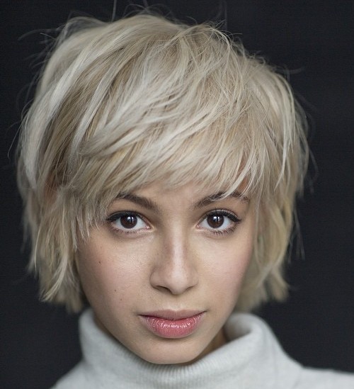 Edgy Platinum Blonde Pixie Edgy Platinum Blonde Pixie — Short Layered Hair