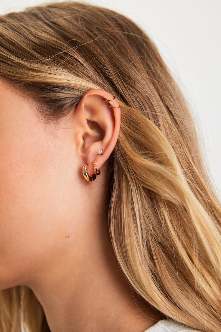 Subtle Shine: Mini Hoops and Diamond Studs — Gold Hoops Outfits