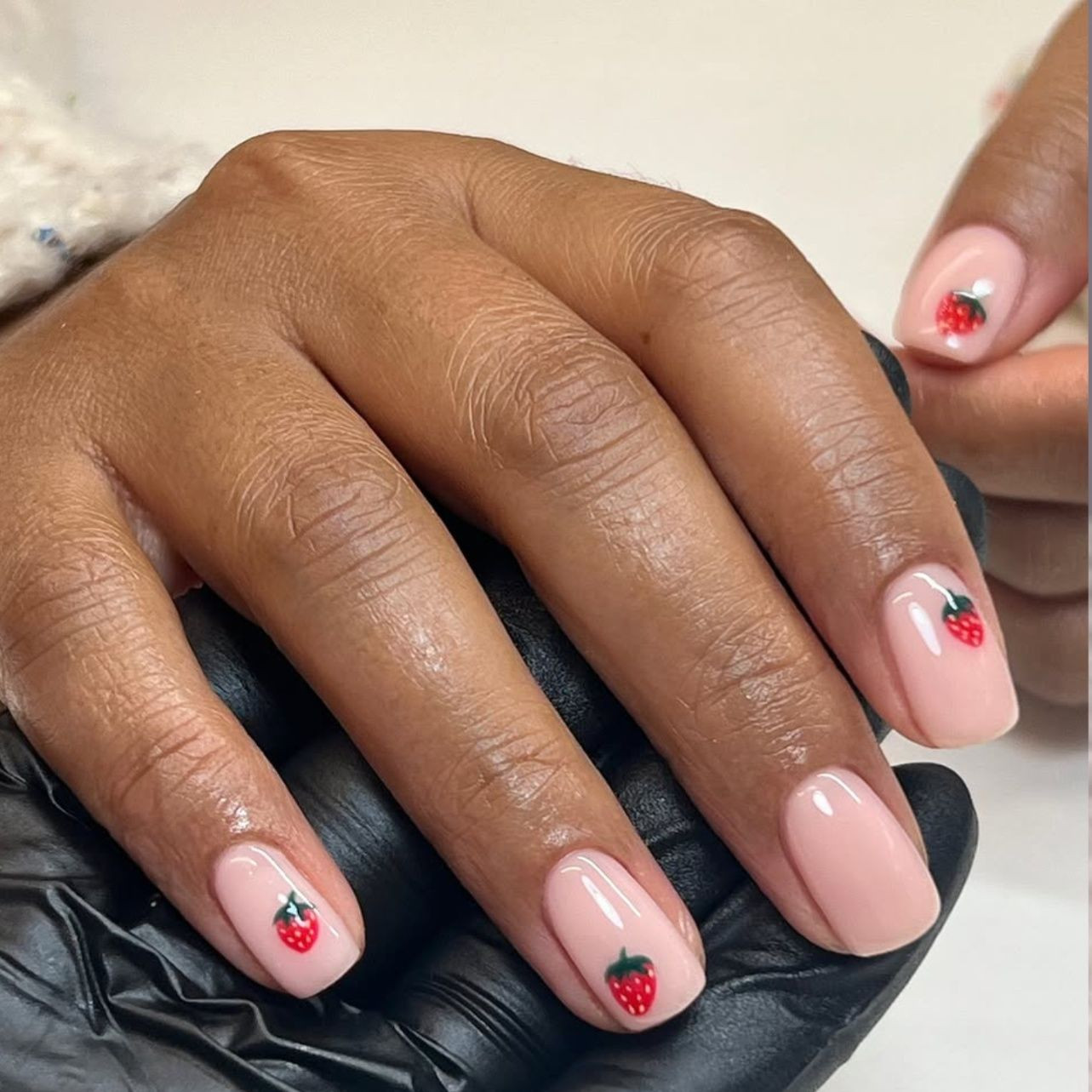 Short Square Strawberry Nails — Anniversary Nails