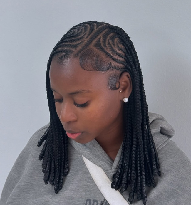 Fine Fulani Braids with Geometric Cornrows — Fulani Braids with Beads