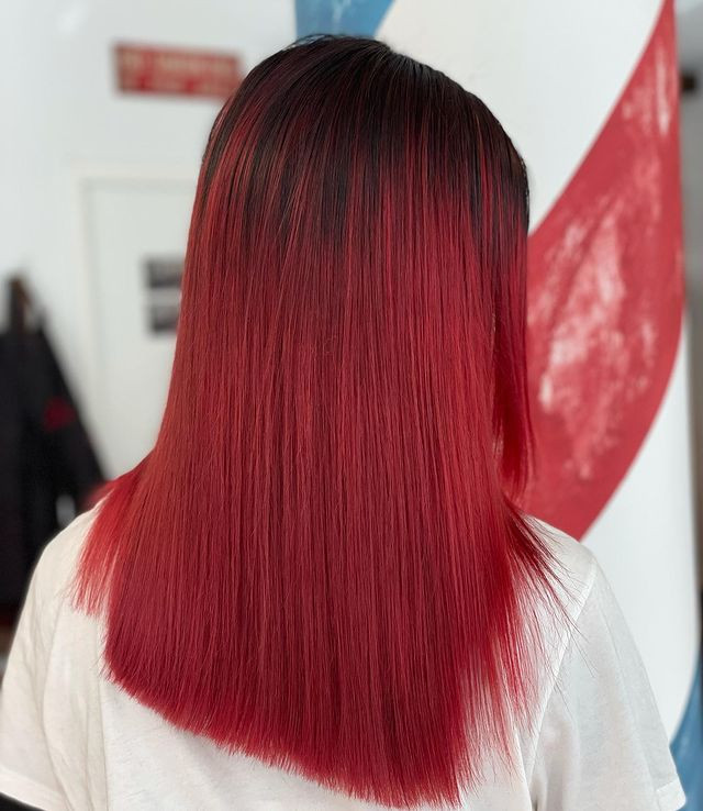 Ruby Red Base With Darker Roots — Ruby Red Hair