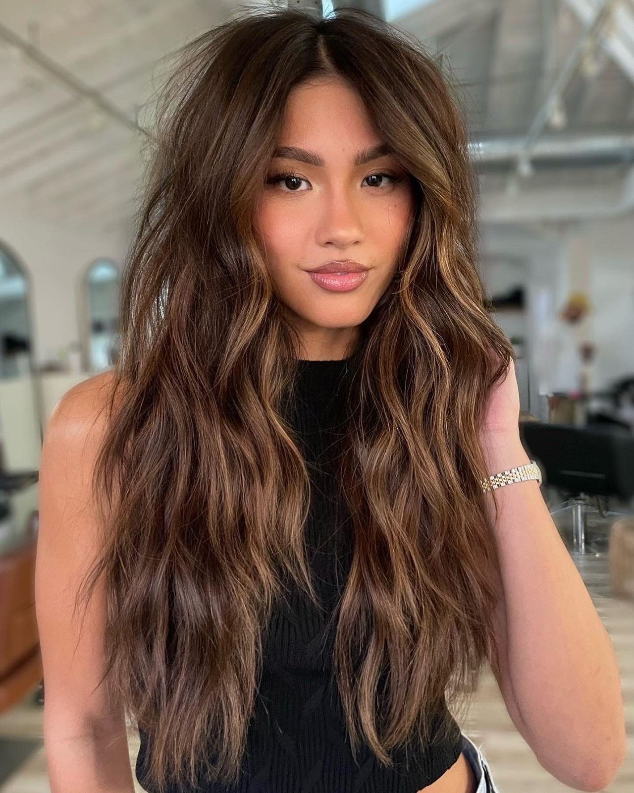 Dark Brown Base With Honey Highlights Visual Idea — Highlights on Dark Hair