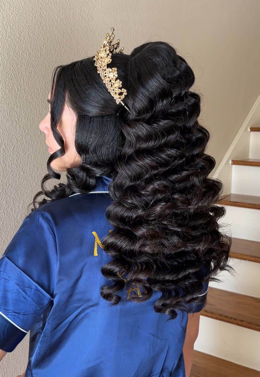 Golden Crown Half-Up Curls — Quinceanera Hairstyles
