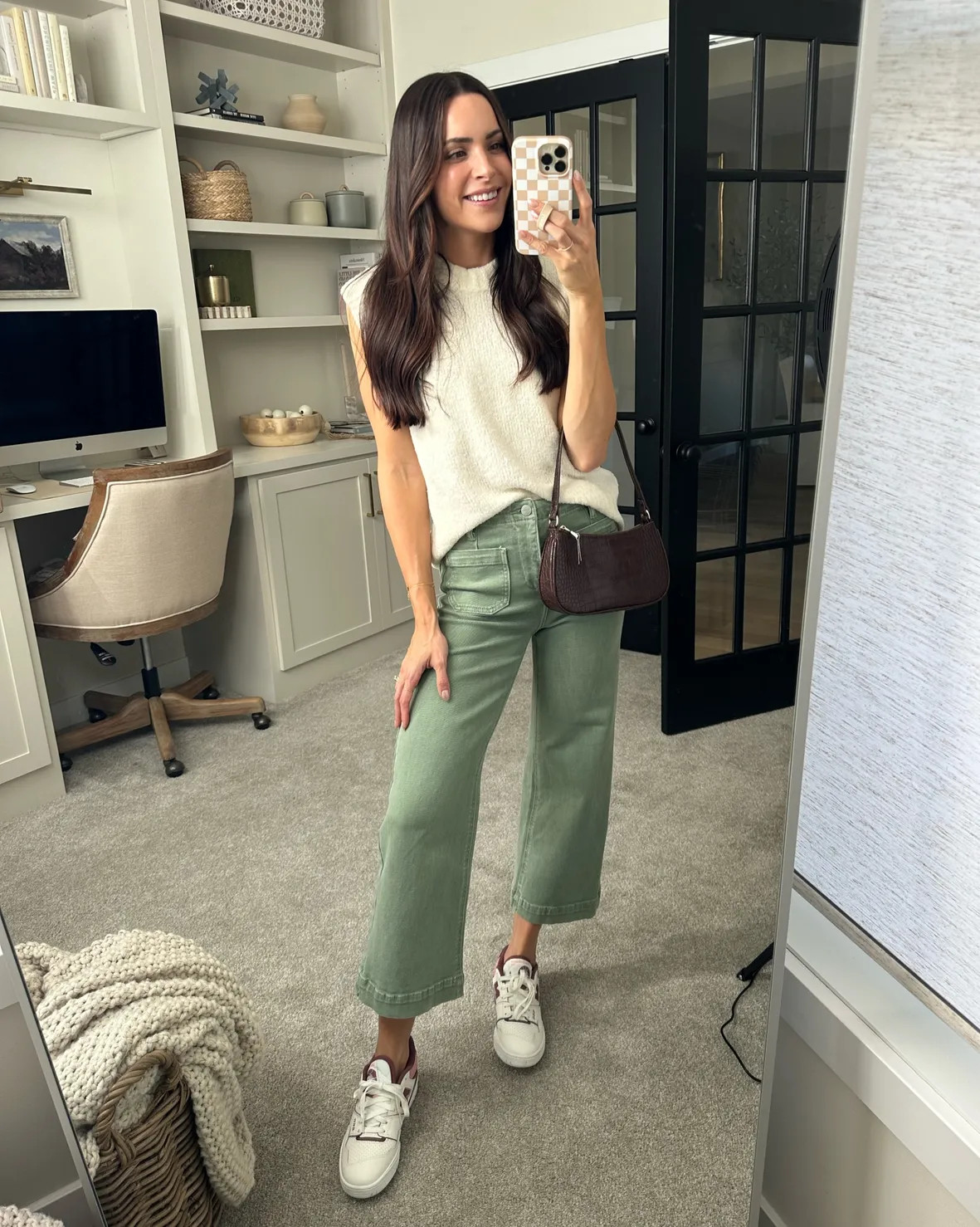 Sage Green Wide-Leg Pants and Knit Top with 550s Sage Green Wide-Leg Pants and Knit Top with 550s — New Balance 550 Outfits