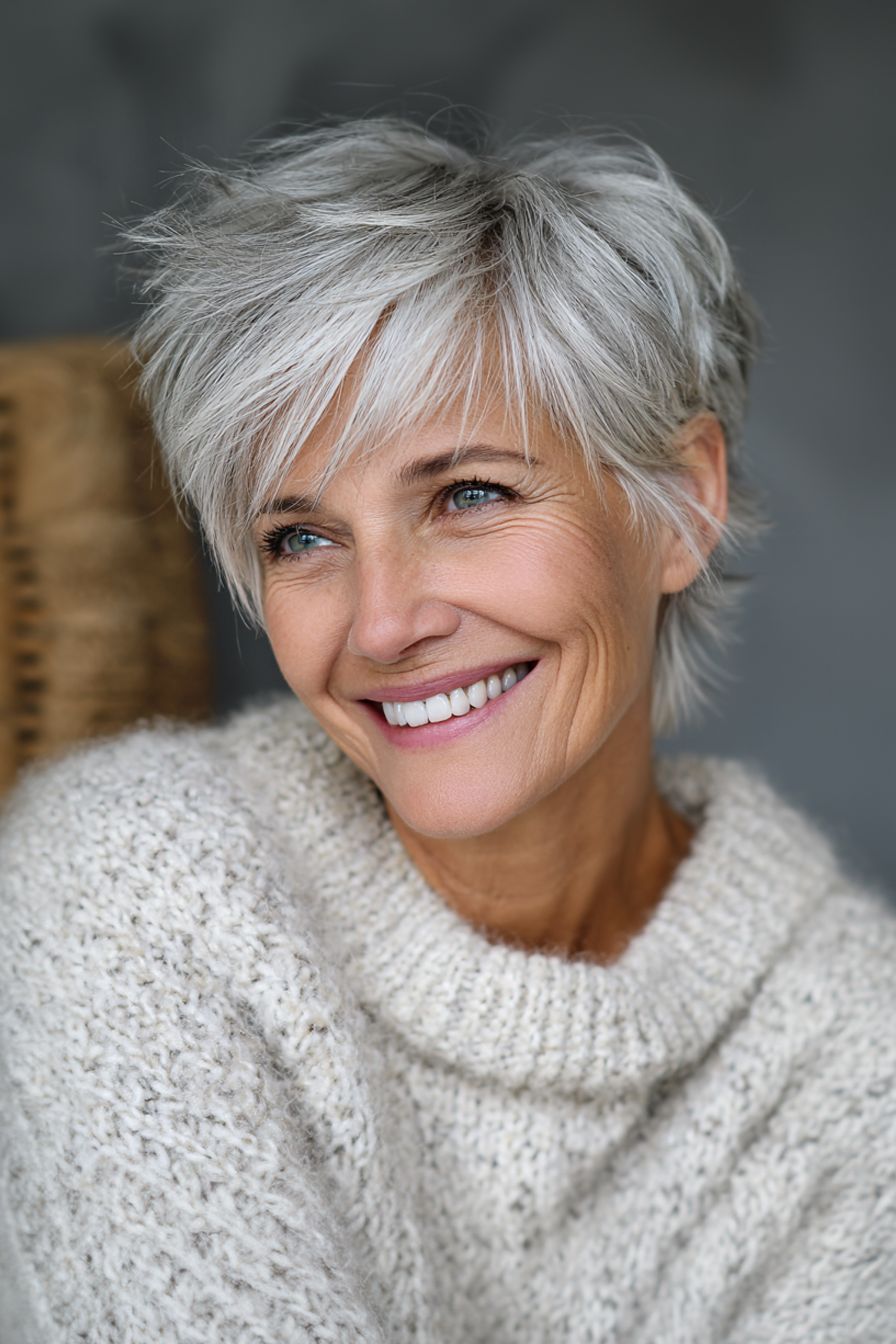 Silver Pixie With Textured Volume Silver Pixie With Textured Volume — Haircuts for Fine Hair