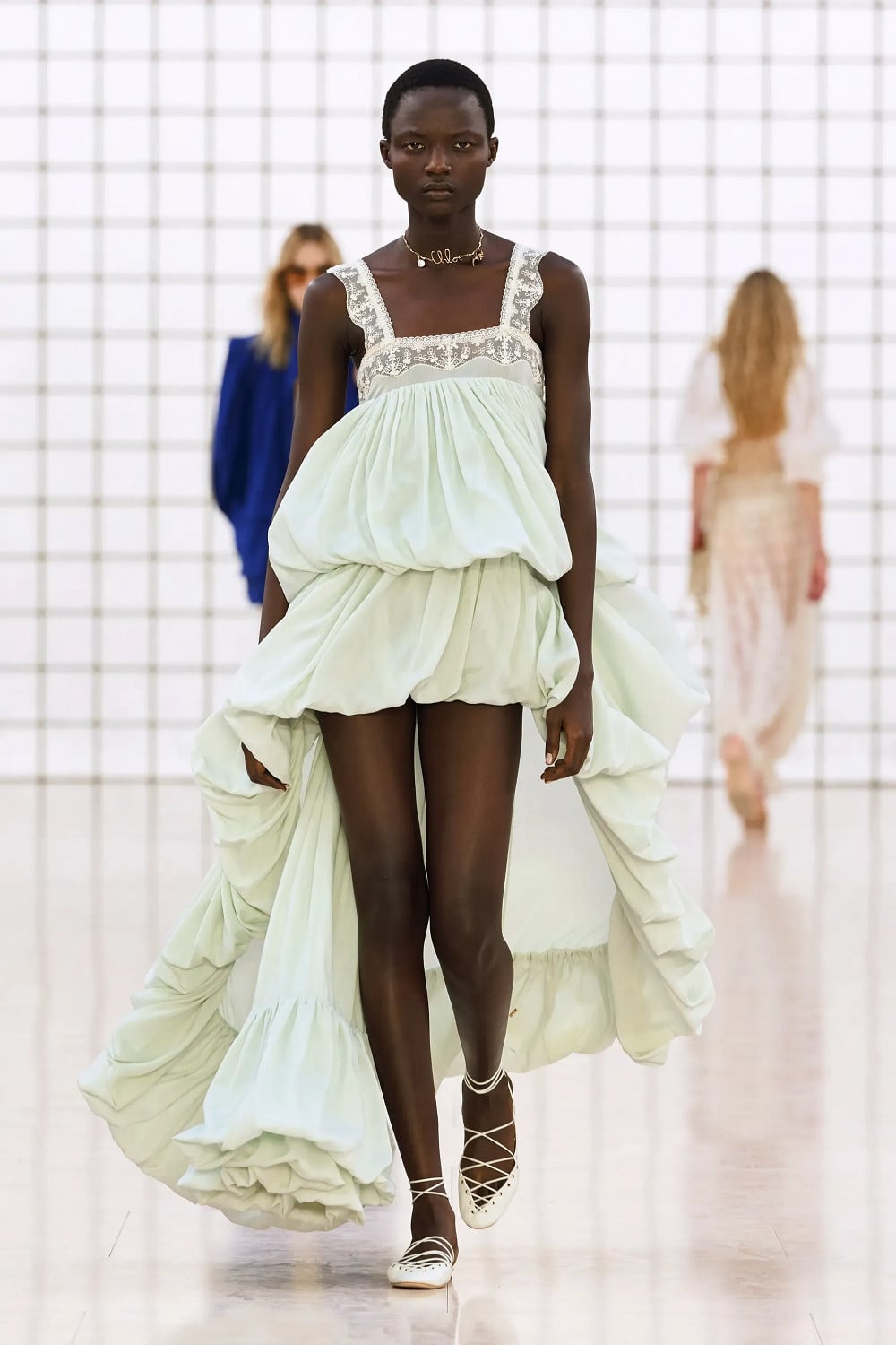 Voluminous Embellished Dress with Lace-Up Flats — Indie Sleaze Outfits
