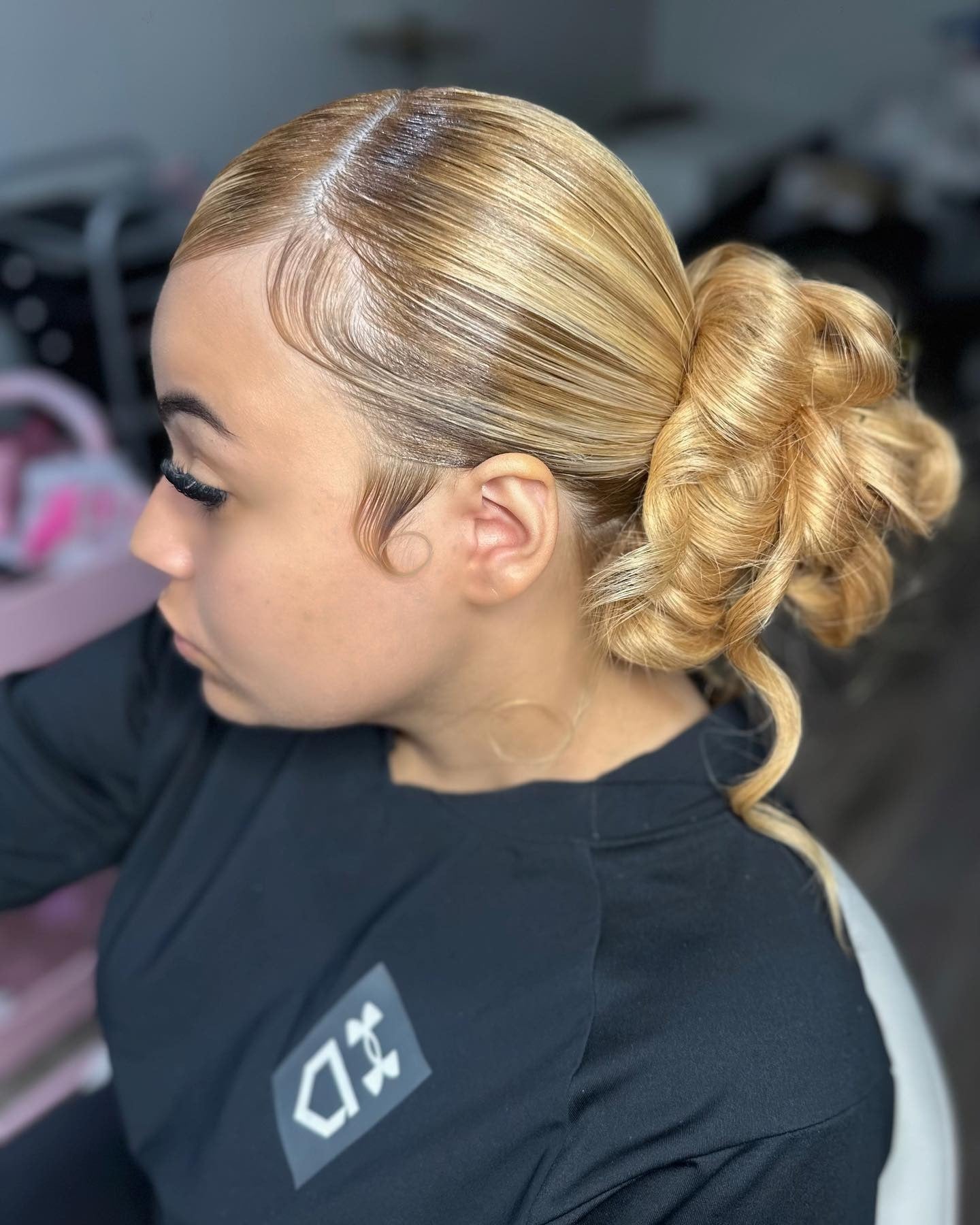 Blonde Curled Bun With Baby Hairs — Baddie Hairstyles