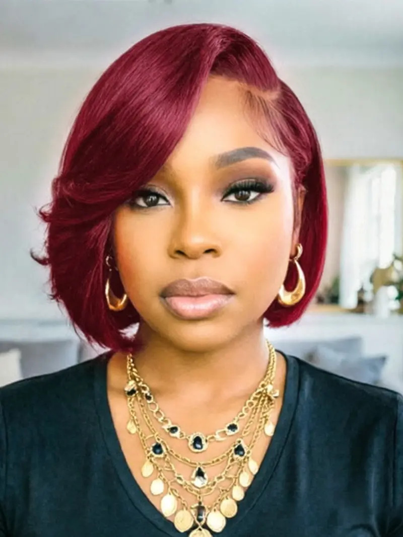 Burgundy Bob With Side Swept Fringe Burgundy Bob With Side Swept Fringe — Bob Wig Styles