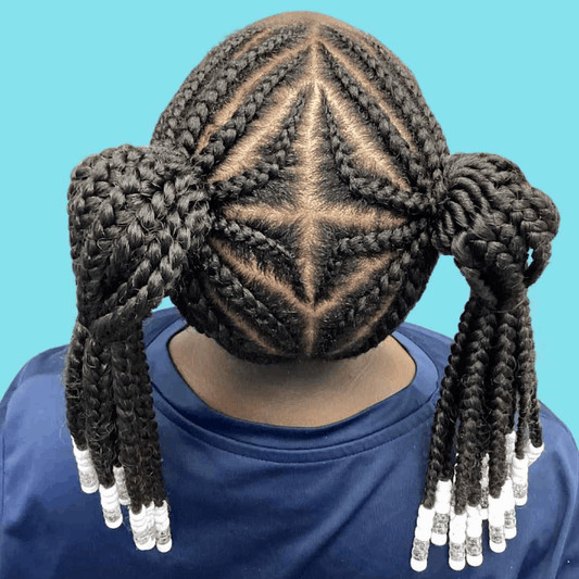 Star Pattern Cornrows With Two Buns — Kids Cornrows