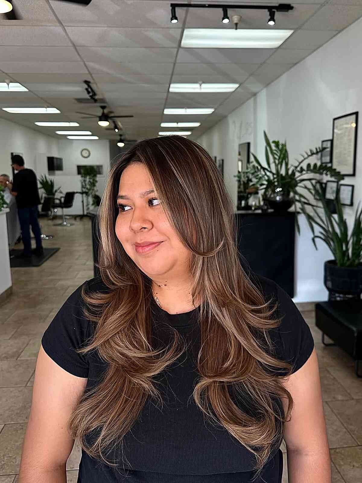 Layered Collarbone Cut With Curtain Bangs — Partial Highlights