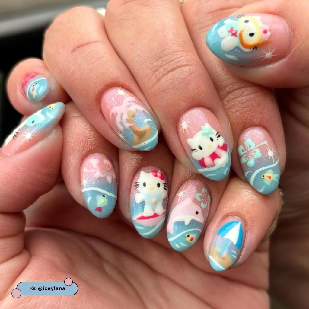 Vibrant Summer Sanrio Ombre Nails — Sanrio Nails