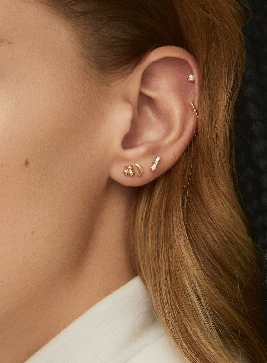 Celestial and Geometric Gold Earring Combination Celestial and Geometric Gold Earring Combination — Ear Stack Ideas
