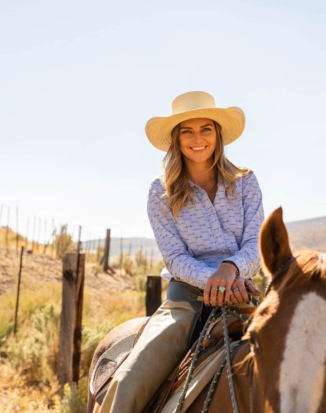 Riding Chaps and Patterned Shirt for Equestrian Activities — Dude Ranch Outfits