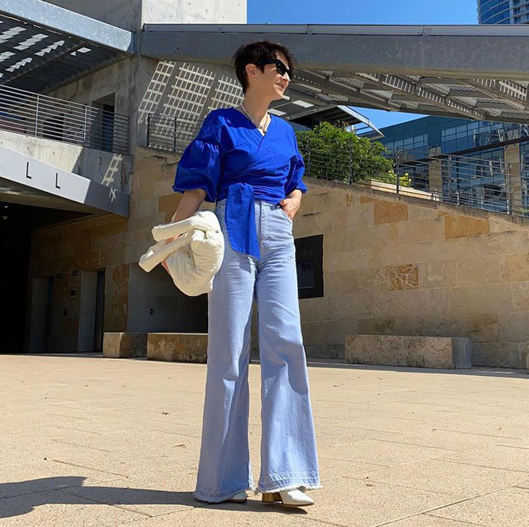 Royal Blue Wrap Top with Voluminous Sleeves — Outfits for Broad Shoulders