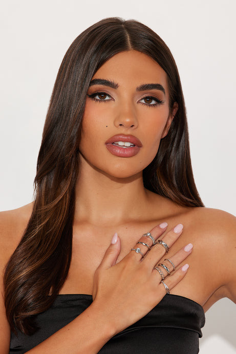 Effortless Silver Ring Stack with a Strapless Top Effortless Silver Ring Stack with a Strapless Top — Silver Jewelry Stack