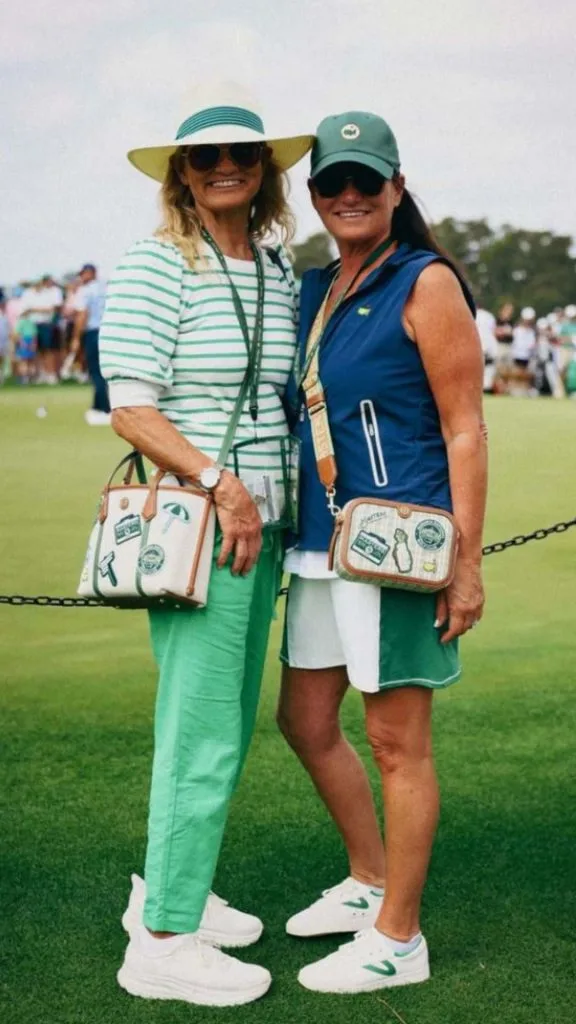 Striped Top and Wide-Leg Pants with Color-Block Skirt — Golf Tournament Outfits