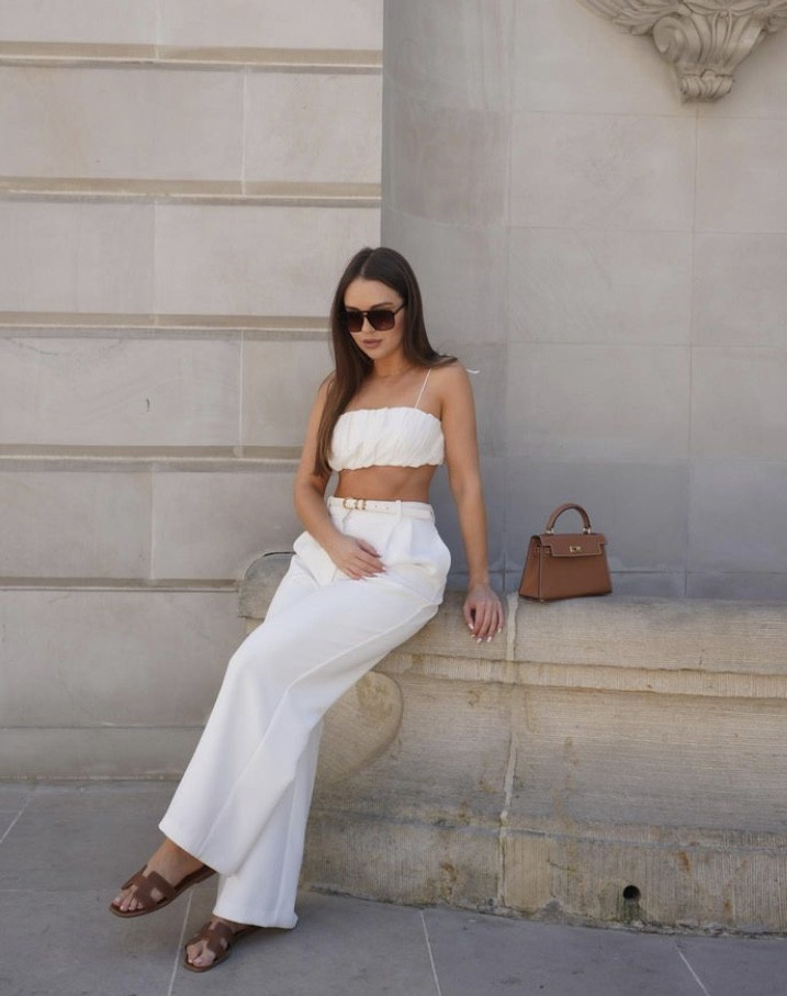 Spaghetti Strap Crop Top with Wide-Leg Pants — All White Party Outfits