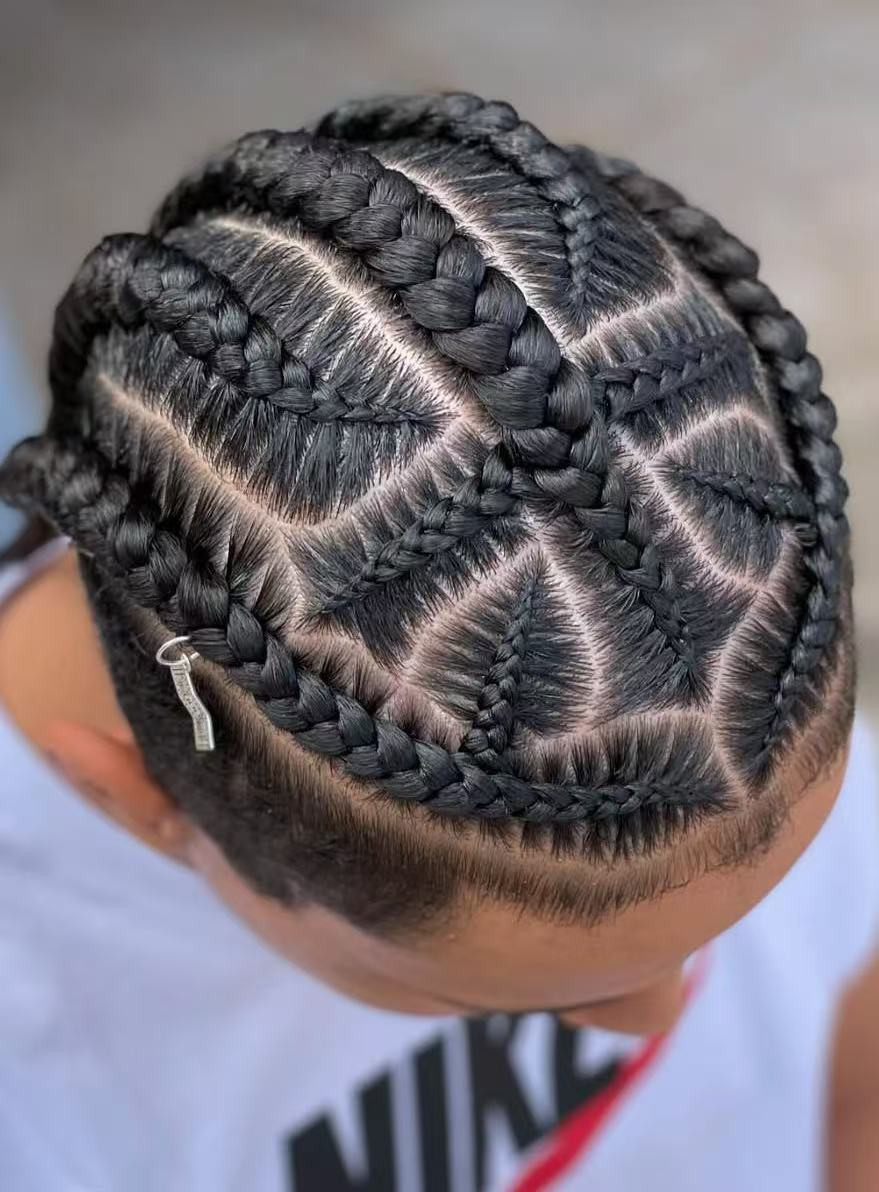 Intricate Top Geometric Pattern With Faded Sides — Cornrows for Men
