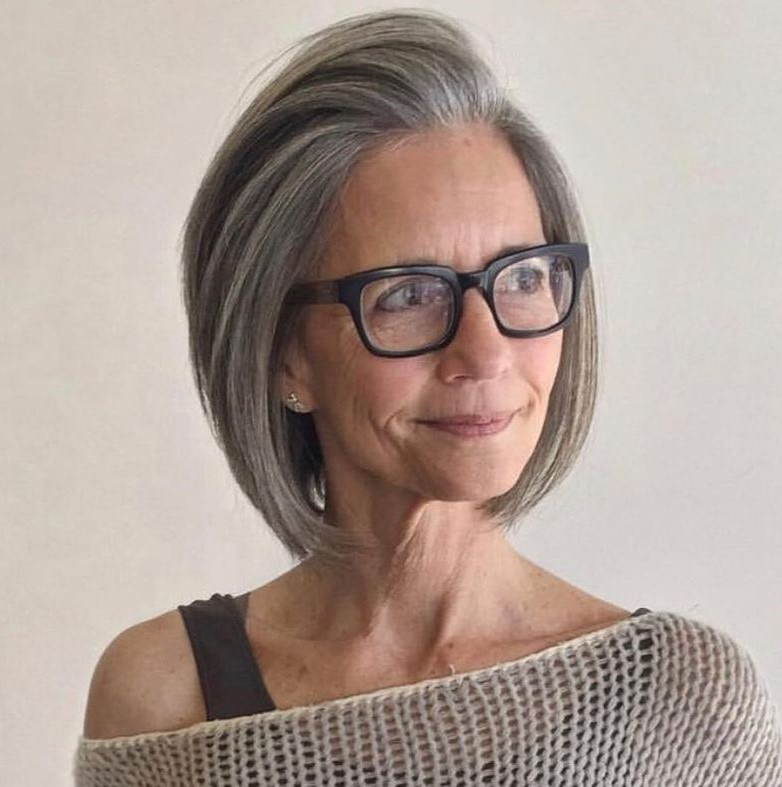 Sleek Grey Bob with Sharp Lines Sleek Grey Bob with Sharp Lines — Bob with Glasses