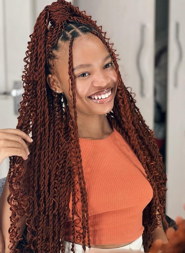 Medium Brown Twists In A High Ponytail Medium Brown Twists In A High Ponytail — Island Twists