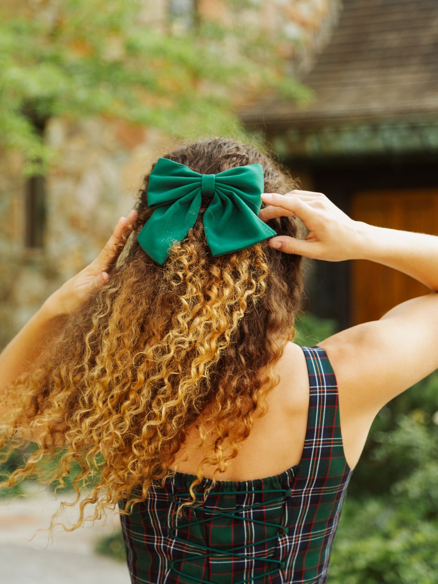 Emerald Green Bow On Curly Blonde — Hair Bow Hairstyles