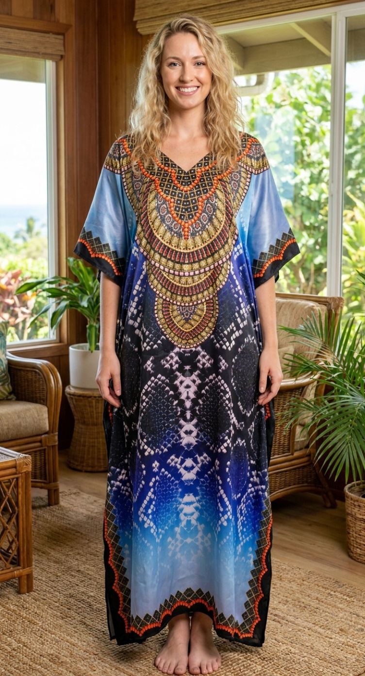 Plus Size Abstract Print Caftan for Beachwear — Cruise Dresses