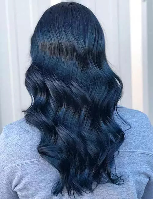 Mid-Back Deep Midnight Blue Waves — Dark Blue Hair
