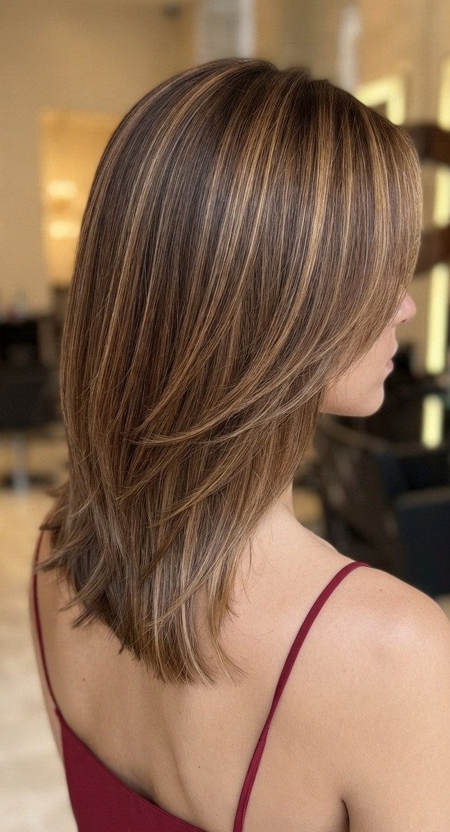 Caramel Honey Layered Lob — Dimensional Brunette