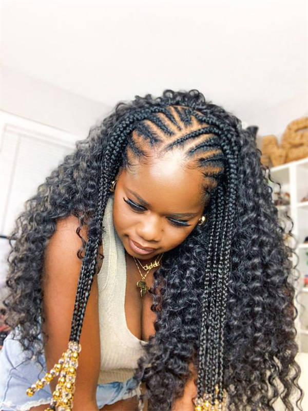 Braids With Golden Bead Adornments Braids With Golden Bead Adornments — Half Up Half Down for Black Hair