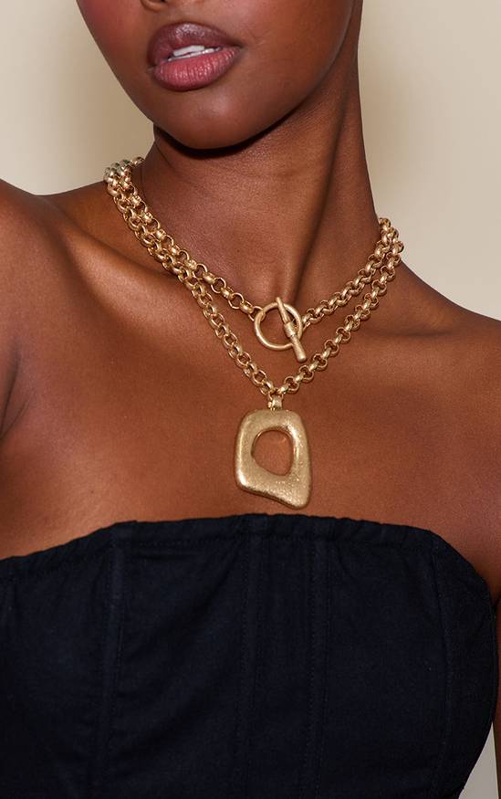 Layered Gold Chains with Abstract Pendant Layered Gold Chains with Abstract Pendant — Chunky Jewelry