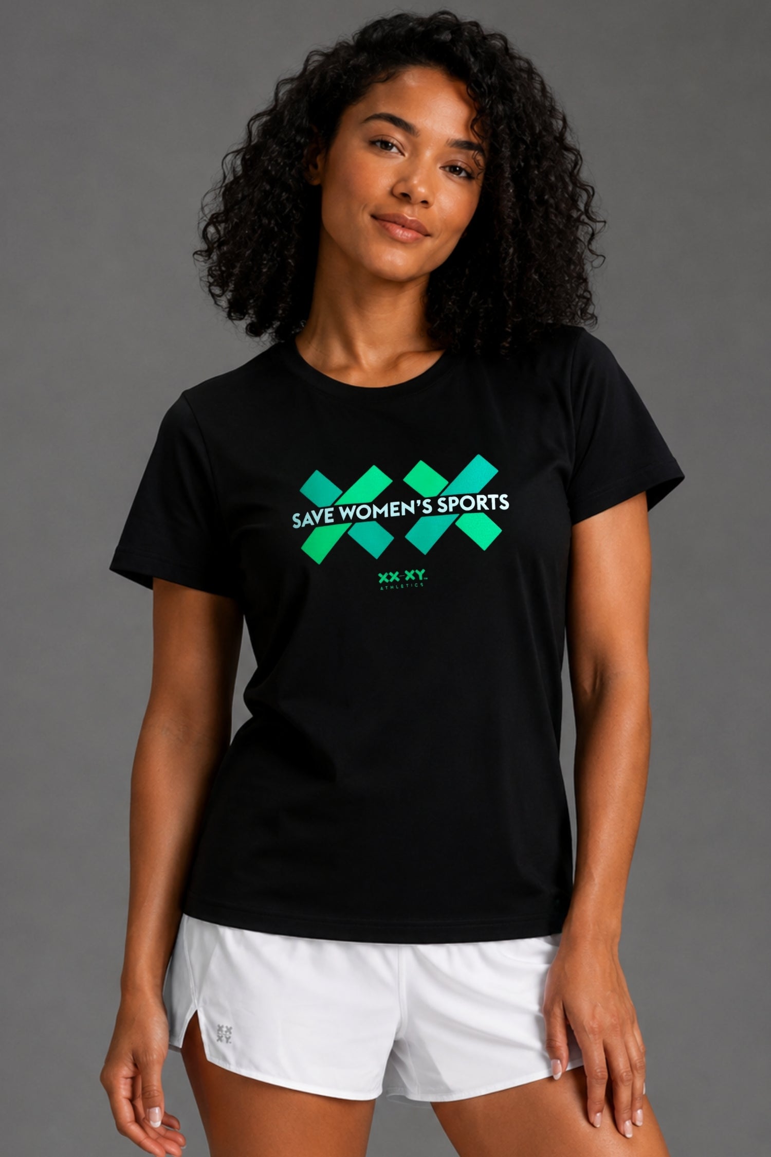 Fitted 'Save Women's Sports' Tee with Athletic Shorts Fitted 'Save Women's Sports' Tee with Athletic Shorts — Graphic Tees