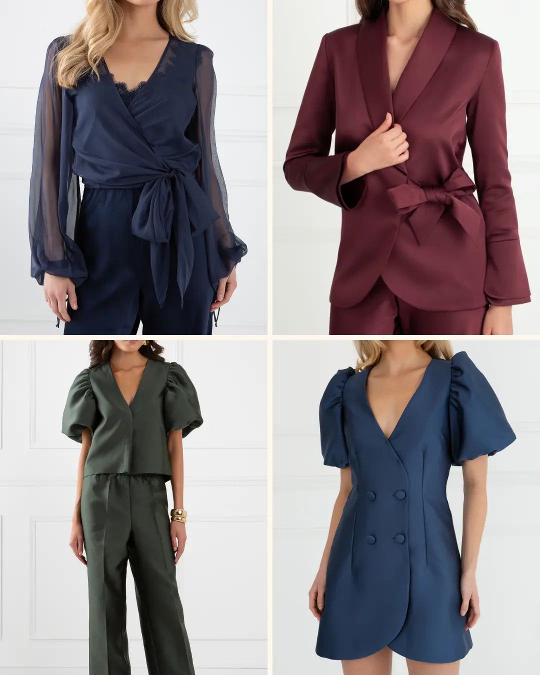Navy Wrap Blouse and Trousers for Evening Events — Ireland Outfits