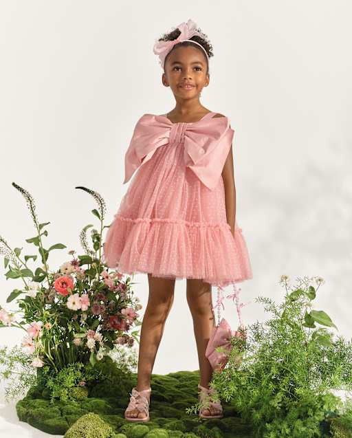 Pink Tulle Fit and Flare Dress with Oversized Bow — Tween Dresses