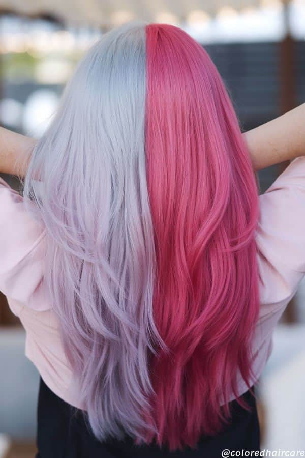 Platinum Blonde and Hot Pink Split Platinum Blonde and Hot Pink Split — Split Dye Hair