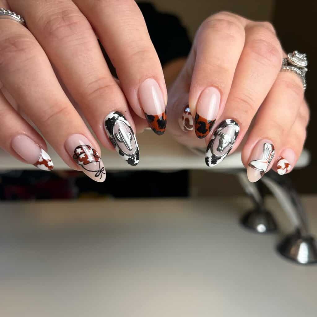 Medium Almond Cactus, Hat, and Bull Skull — Western Nails