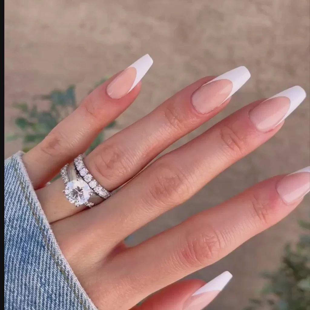 Classic Natural Pink French Tip Coffin Nails Classic Natural Pink French Tip Coffin Nails — Long Coffin Nails