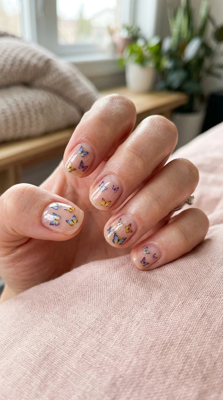 Pastel Butterfly Decals on Short Oval Pastel Butterfly Decals on Short Oval — Butterfly Nails