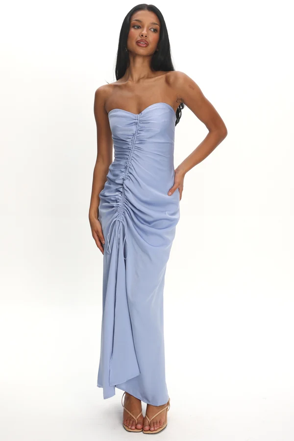 Light Blue Satin Strapless Maxi Dress for an Elegant Birthday Light Blue Satin Strapless Maxi Dress for an Elegant Birthday — 21st Birthday Outfits