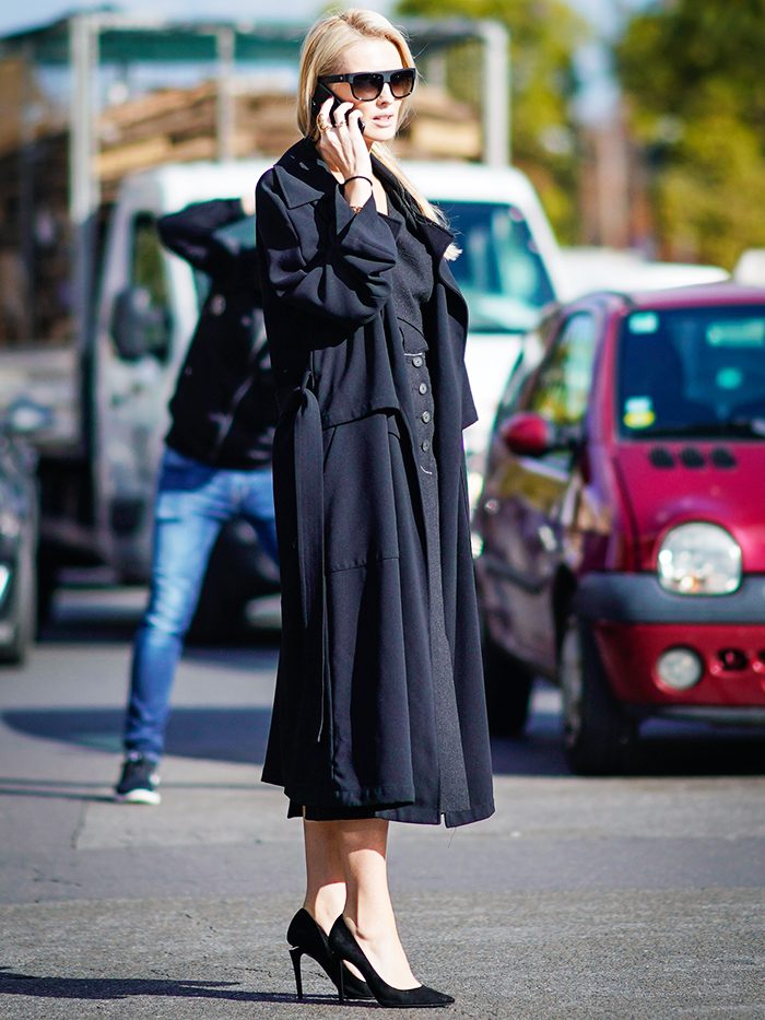 Black Midi Dress and Trench Coat for Elegant Mourning Black Midi Dress and Trench Coat for Elegant Mourning — Funeral Outfits