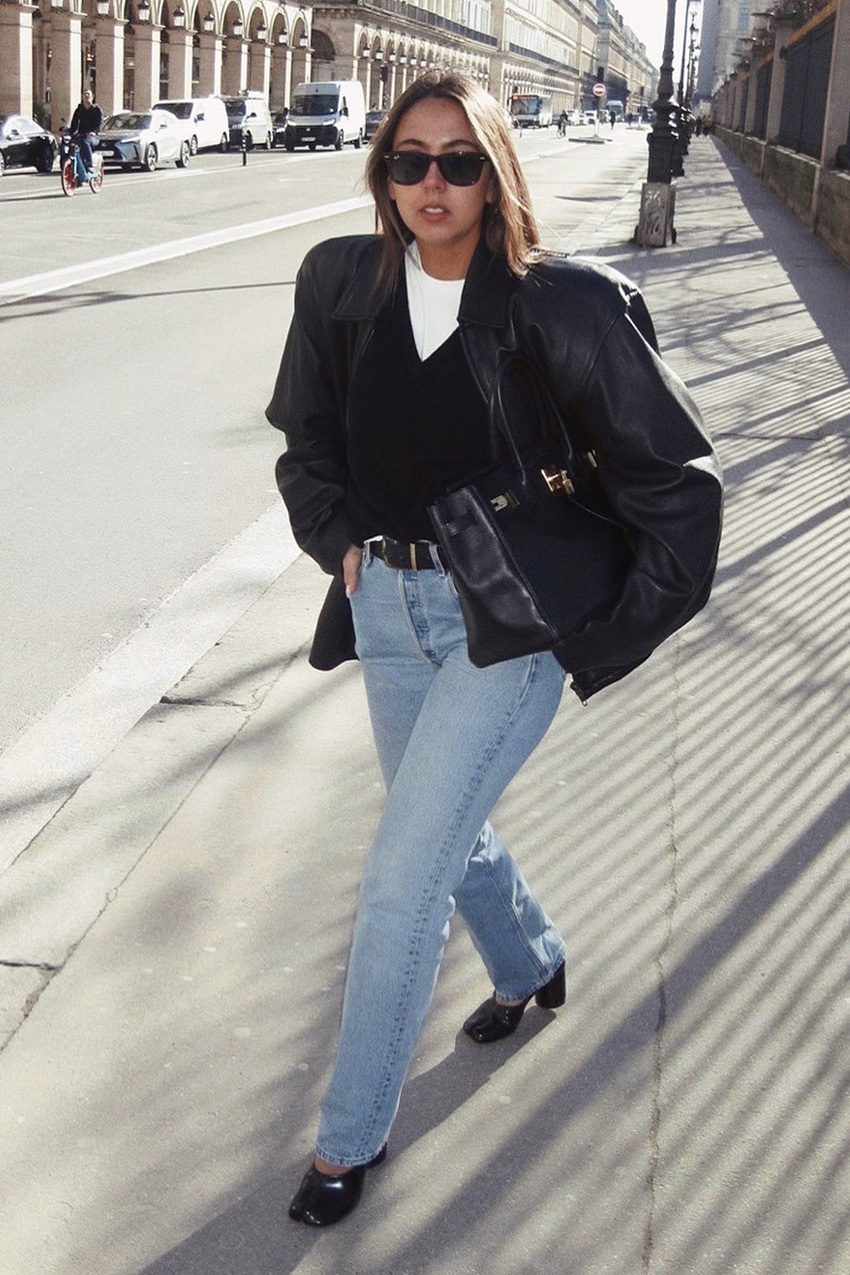 Outfit Idea — An Oversized Black Leather Jacket — Skinny Jeans Outfits