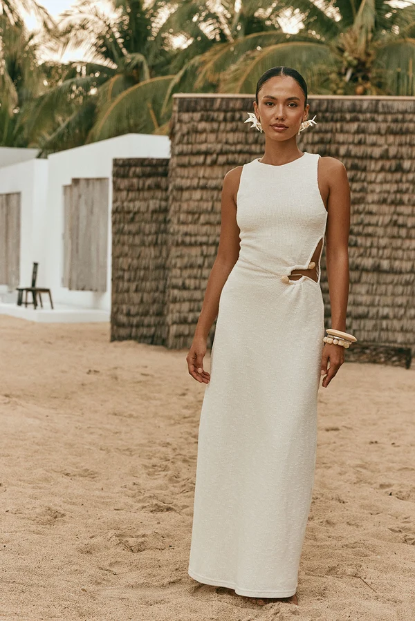 Off-White Textured Knit Maxi Dress for Beach Resort Off-White Textured Knit Maxi Dress for Beach Resort — Maxi Dresses