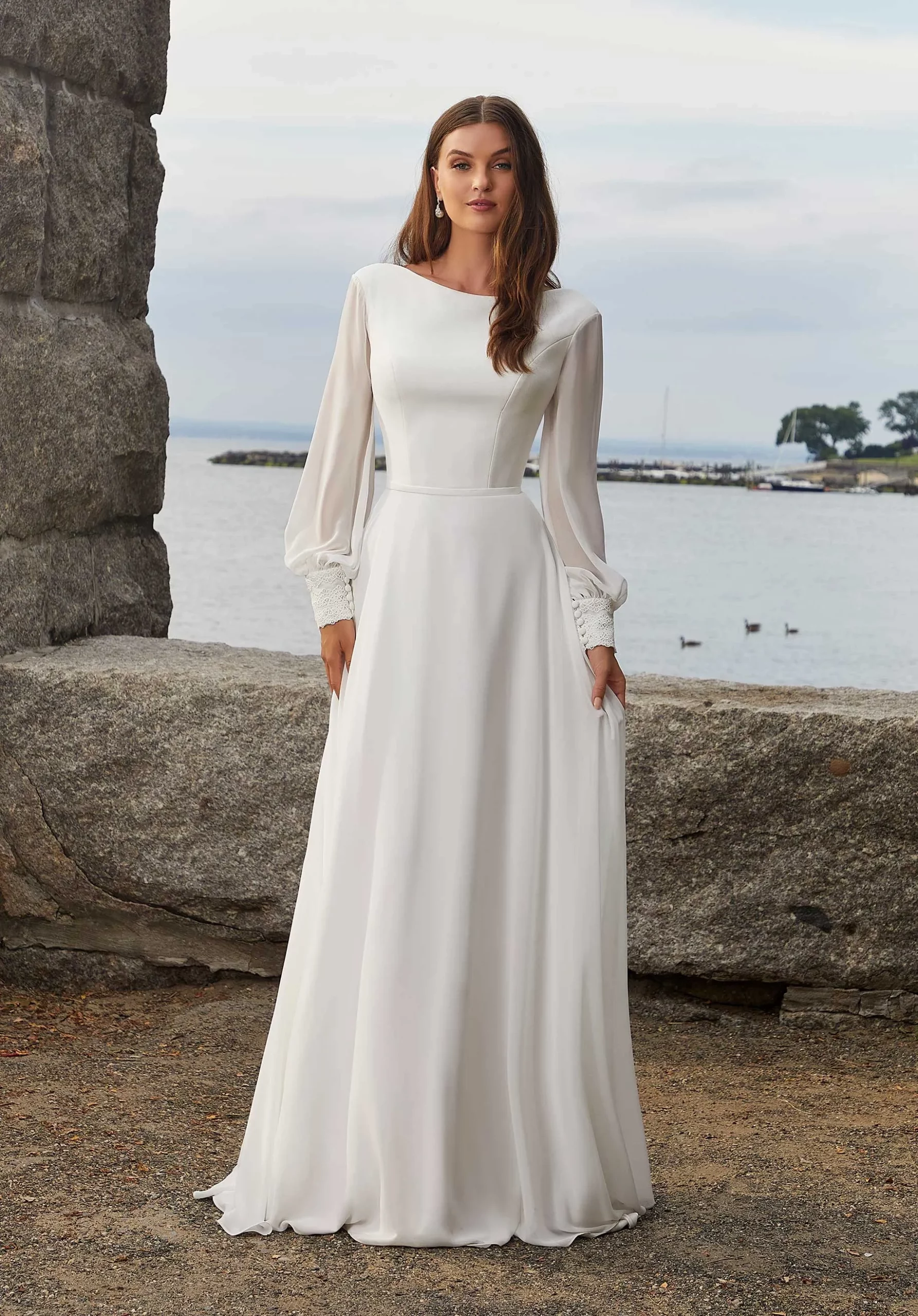 Classic White Long-Sleeved Gown for Bridal Elegance Classic White Long-Sleeved Gown for Bridal Elegance — White Dresses