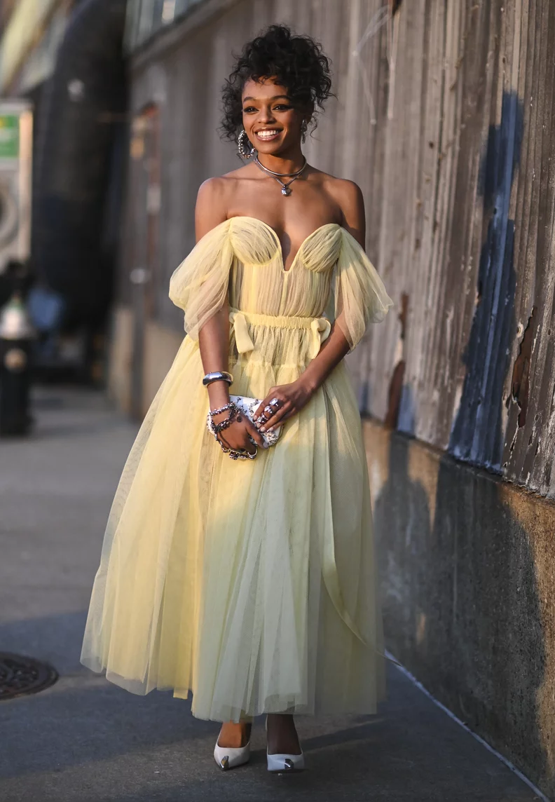 Pale Yellow Tulle Prom Dress with Puff Sleeves — Prom Dresses