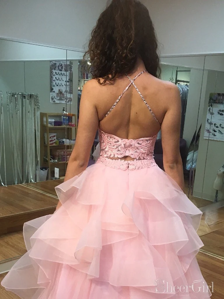 Pale Pink Tulle Prom Dress with Tiered Ruffles — Prom Dresses