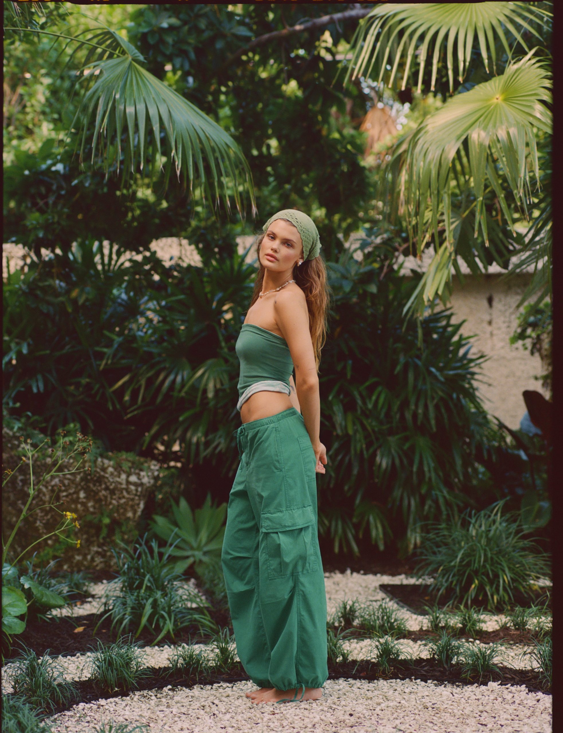Green Strapless Top Green Cargo Pants Outfit Idea Green Strapless Top Green Cargo Pants Outfit Idea