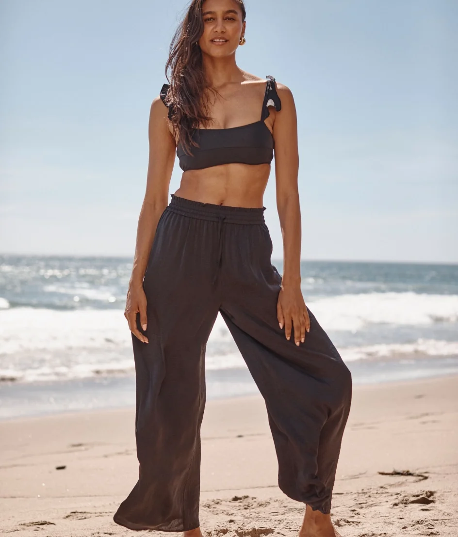 Dark Grey Palazzo Pants with Drawstring Waist for Beachwear Dark Grey Palazzo Pants with Drawstring Waist for Beachwear