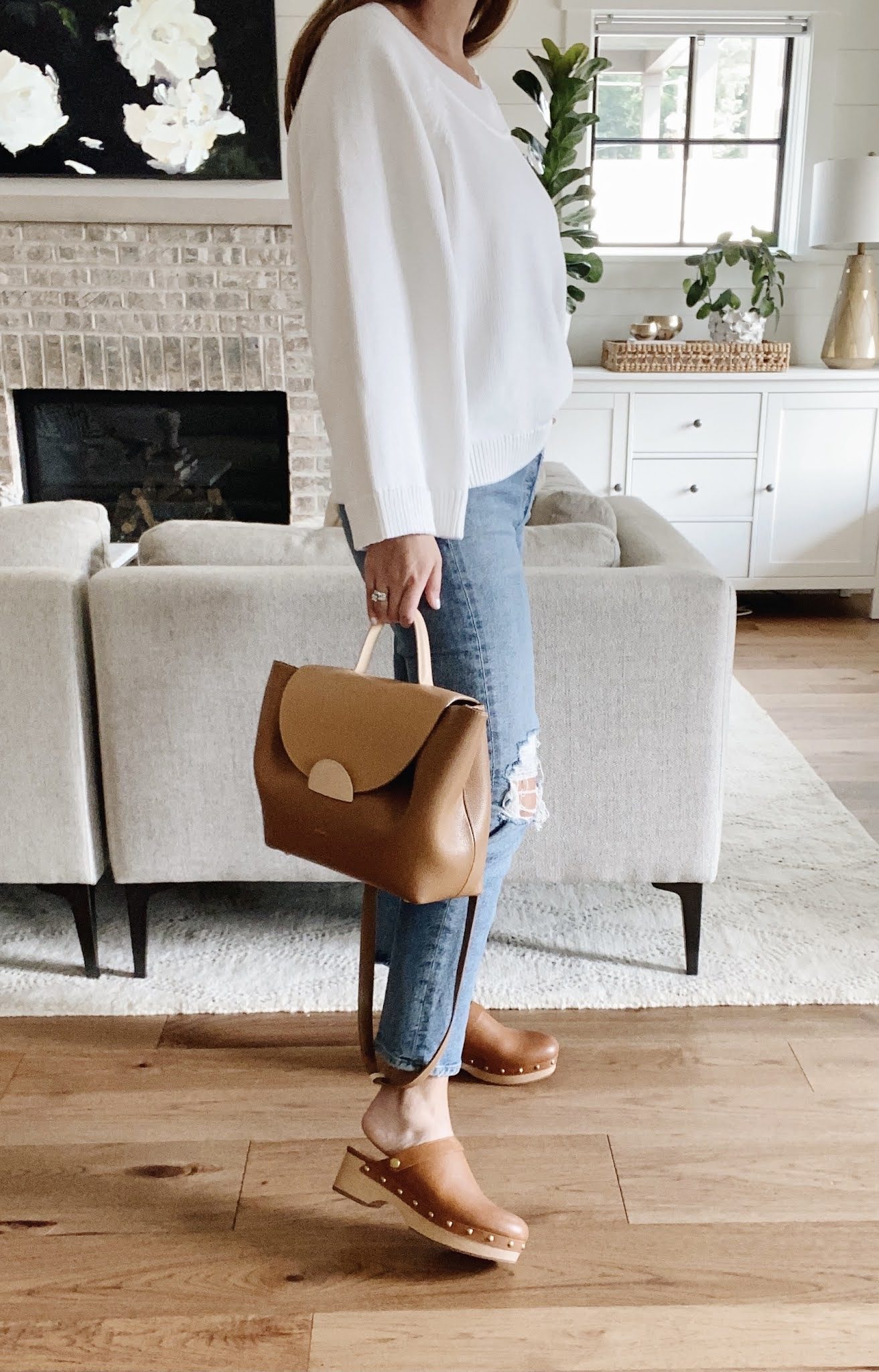 Wooden-Sole Clogs with Casual Knit and Denim — Clog Outfits