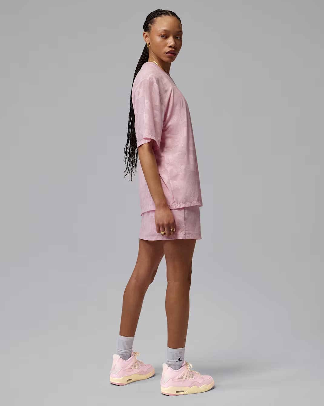 Pink Jordan Sneakers with a Textured Tennis Set Pink Jordan Sneakers with a Textured Tennis Set — Jordan Outfits