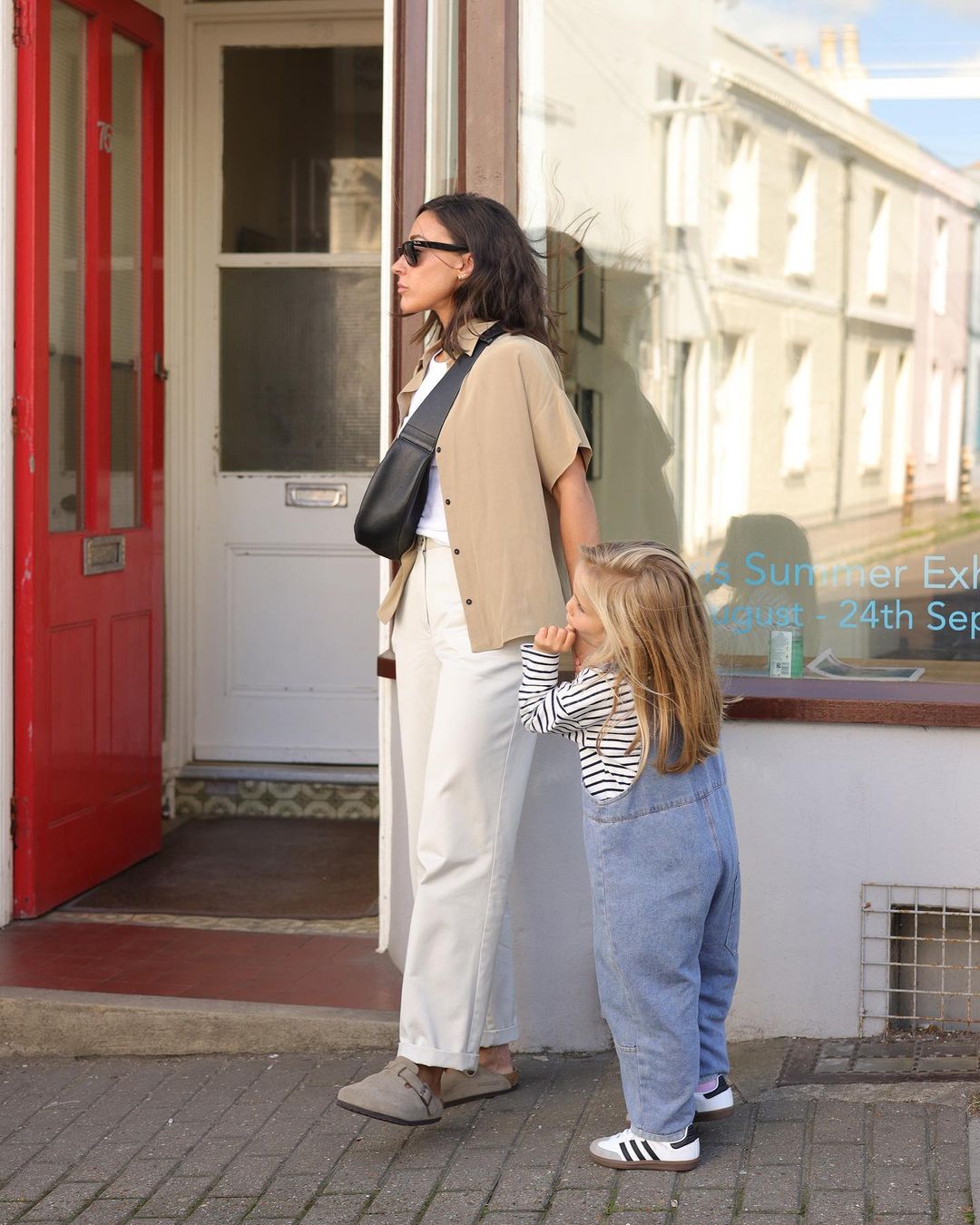 Chic Daytime Casual with a Black Leather Crossbody and Clogs — Crossbody Bags